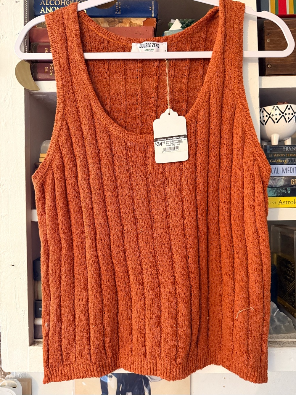 Double Zero Rust Orange Ribbed Sleeveless Top